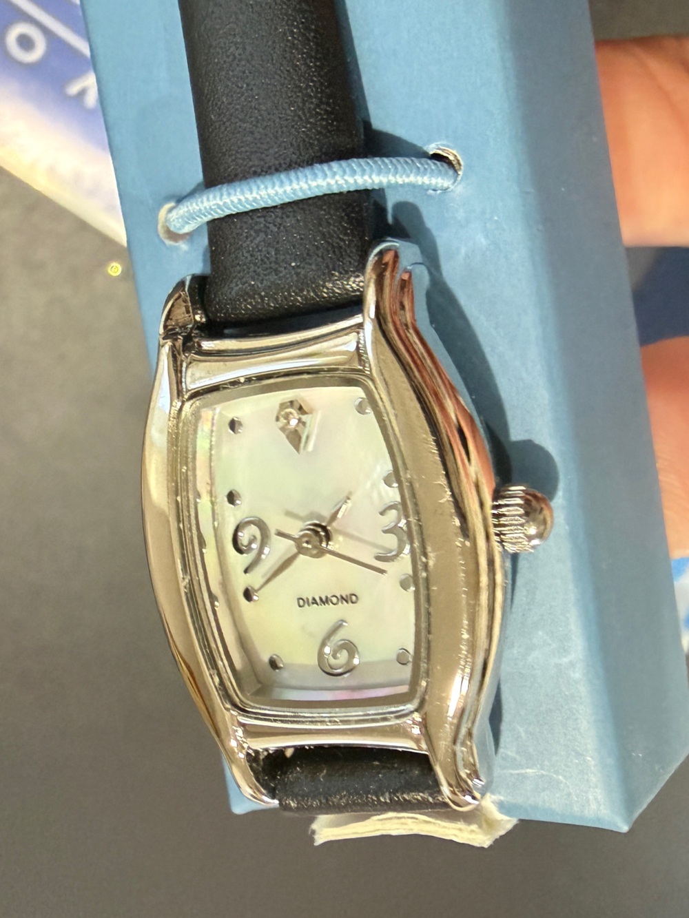 Avon Women’s Vintage Diamond Accent Watch with Mother of Pearl Dial Black Strap - Picture 4 of 7